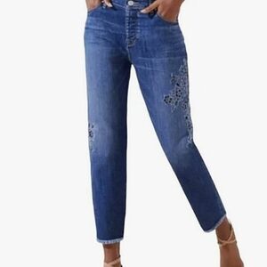 LOFT Women's Boyfriend Floral Embroidered Cropped Raw Hem jeans size 26